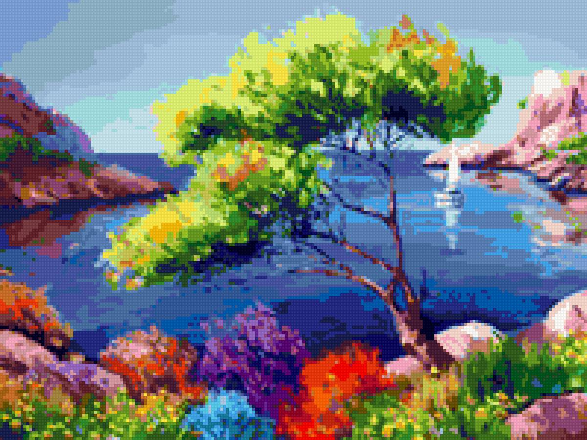 пейзаж - море, пейзаж, дерево - предпросмотр