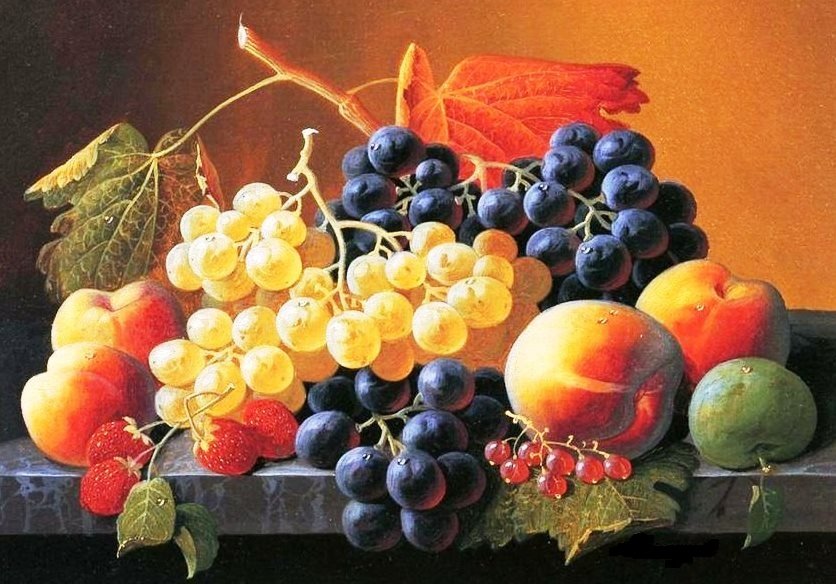 Серия "На кухню" - фрукты, виноград, натюрморт, персик - оригинал