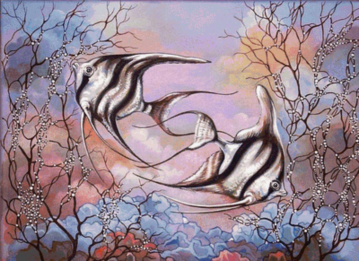 Рыбки в аквариуме - рыбки, скалярии, подводная жизнь, аквариум - предпросмотр