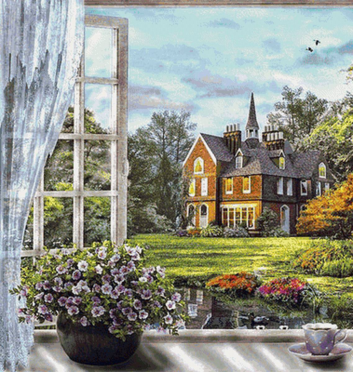 Вид из окна - дом, лес, цветы, природа - предпросмотр