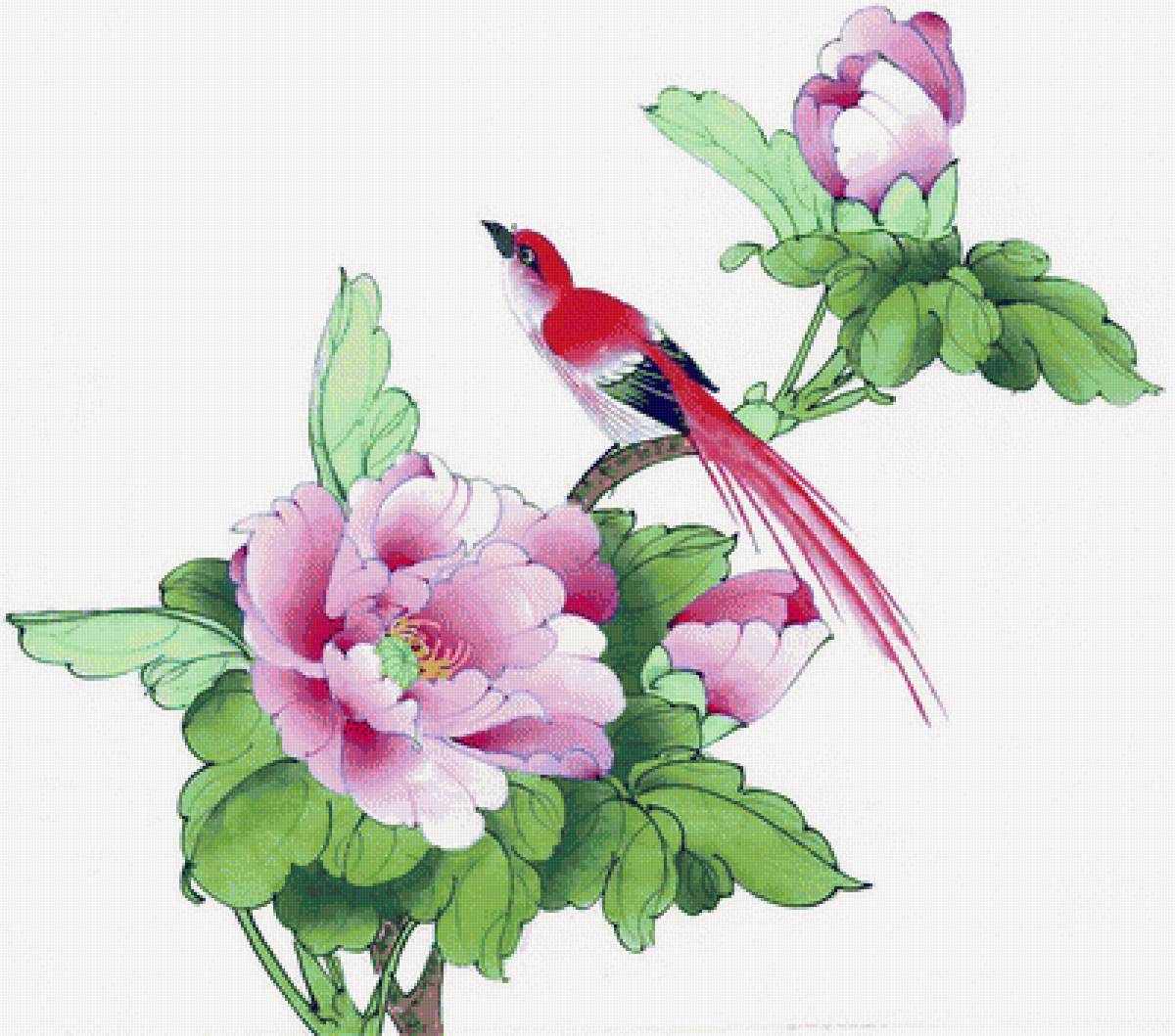 японские мотивы - сакура, цветы, птицы, япония, весна - предпросмотр