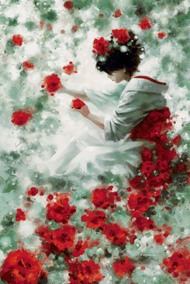 японские мотивы - цветы, сакура, япония, весна, девушка - предпросмотр