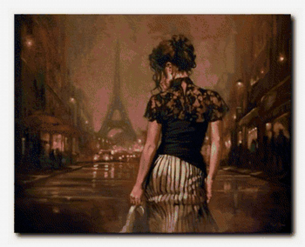 Ночной Париж - париж, девушка, ночь, вечер - предпросмотр