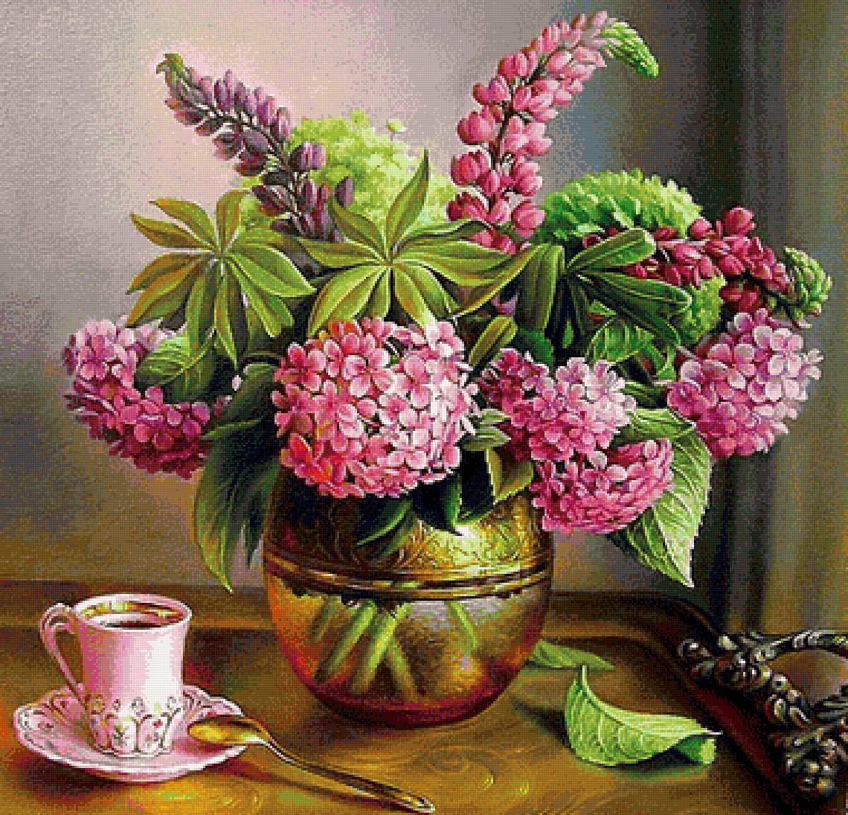 Букет - чашка, натюрморт, цветы, букет - предпросмотр