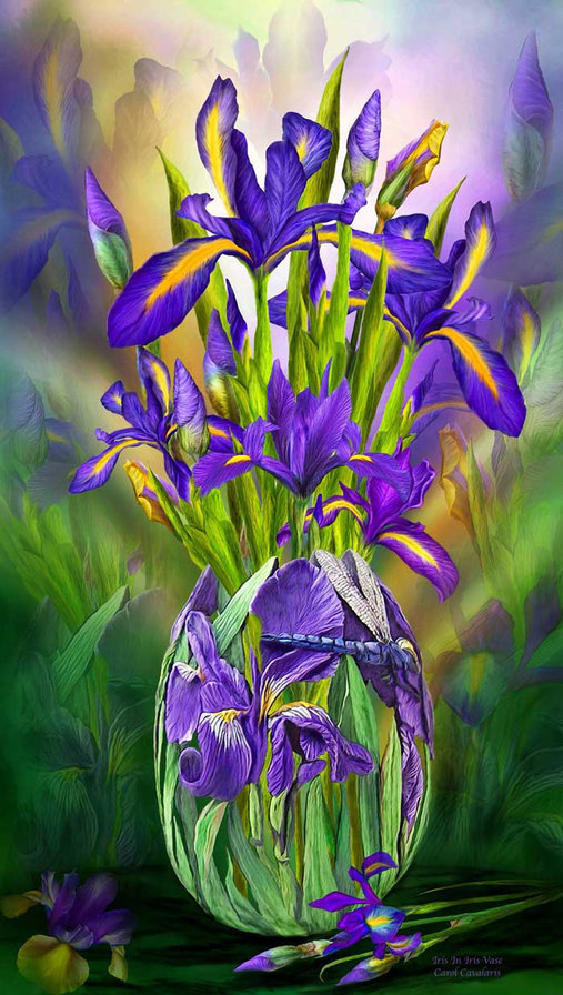 ирисы - ирисы, цветы в вазе, фиолетовые ирисы - оригинал