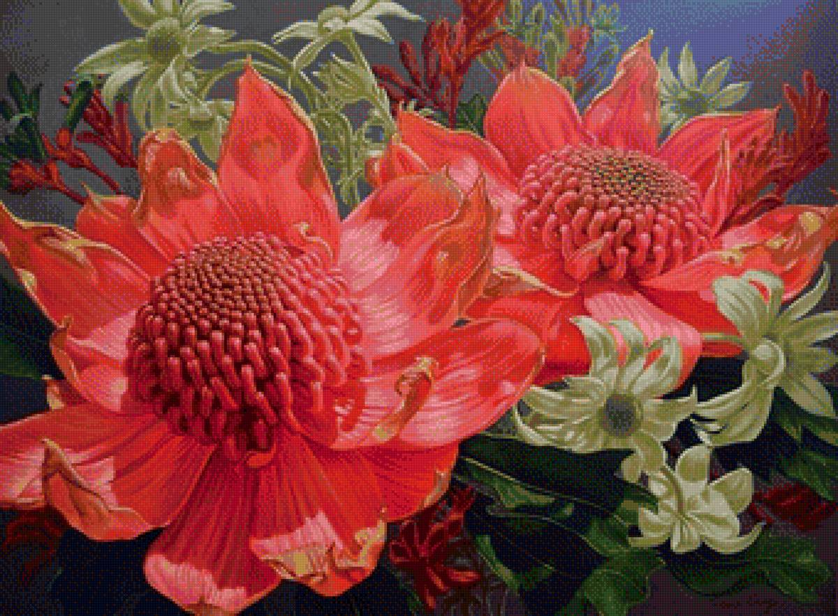 Красные цветы. - натюрморт, цветы, красный - предпросмотр