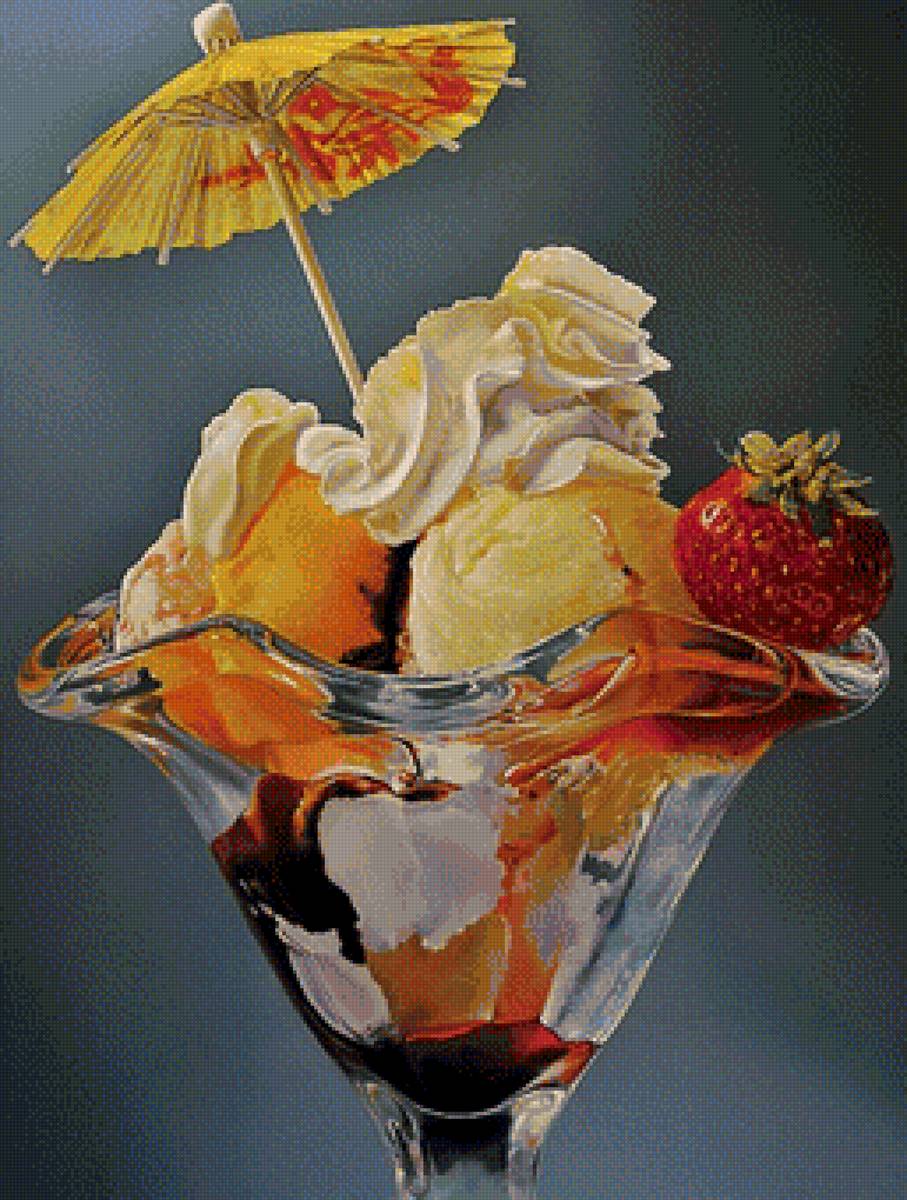 Десерт мороженое. Для кухни. - еда, мороженое, зонтик, натюрморт, десерт - предпросмотр