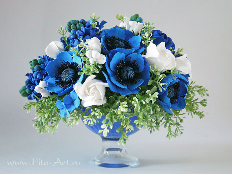 Синие маки - мак, букет, цветы, роза - оригинал
