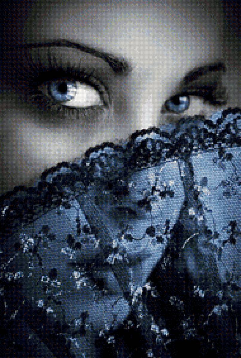 Синий взгляд - девушка, веер, взгляд - предпросмотр