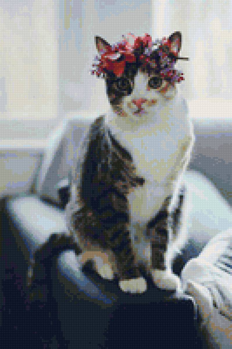 Кошка с венком - венок, кошка, цветы - предпросмотр