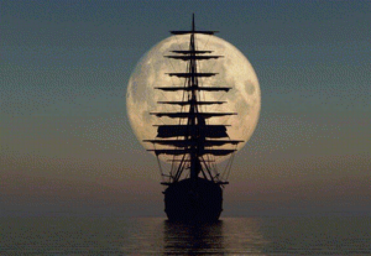 корабль - луна, море - предпросмотр