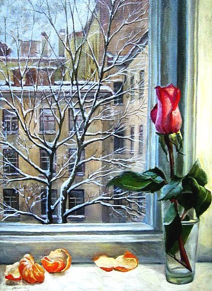 Вид из окна - окно, ваза, роза - оригинал
