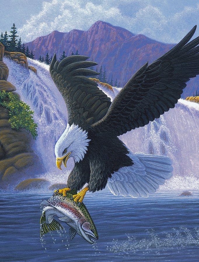 хозяин неба - водопад, рыбы, рыба, птицы, орлы, хищники, орел, горы, полет, река - оригинал