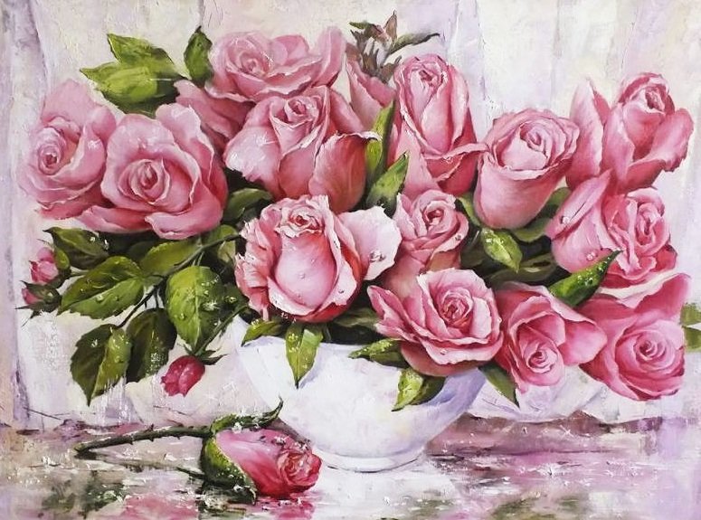 Акварельные розы - цветы, букет, ваза, розы, натюрморт - оригинал