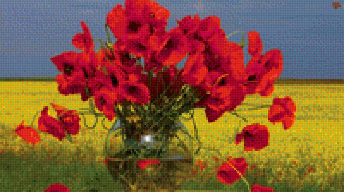 Маки в цвету - поле, лето, натюрморт, природа, вышивка, маки.ваза - предпросмотр