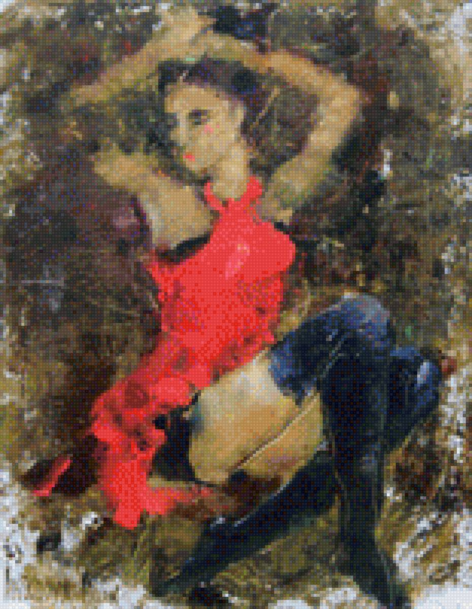 Девушка в красном - вышивка крестом, мулине, картина, девушка в красном - предпросмотр