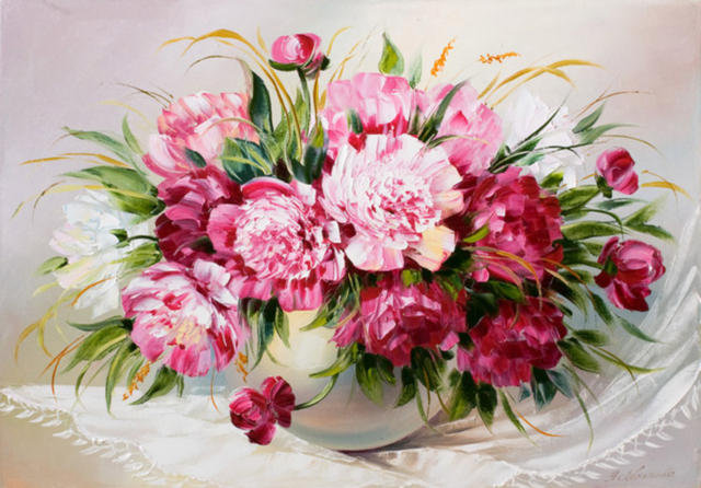 пионы - натюрморт, ваза, цветы, пионы - оригинал