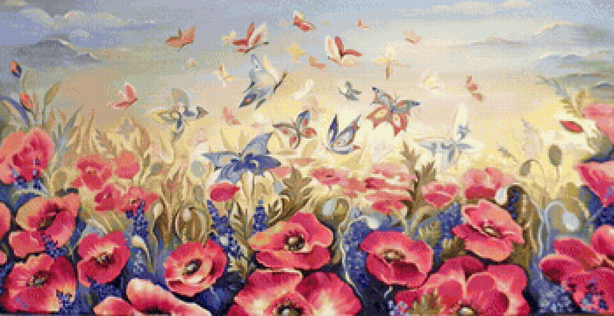 Маки и бабочки - пейзаж, бабочки, цветы, маки - предпросмотр