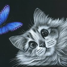 Оригинал схемы вышивки «котик и бабочка» (№1285820)