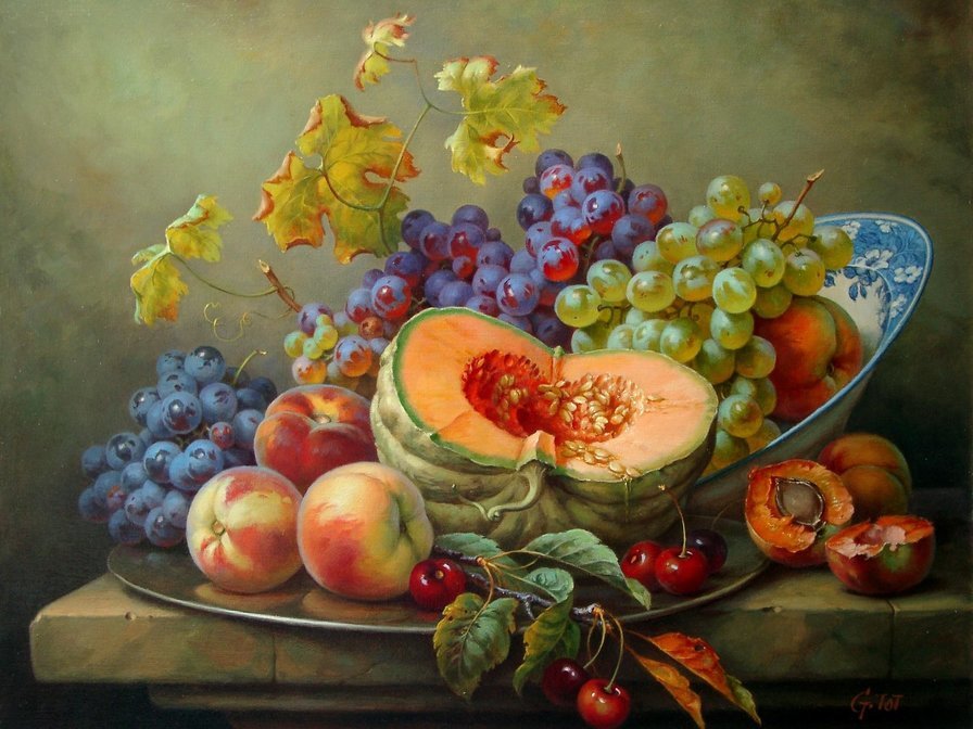 Натюрморт - фрукты, виноград, натюрморт - оригинал