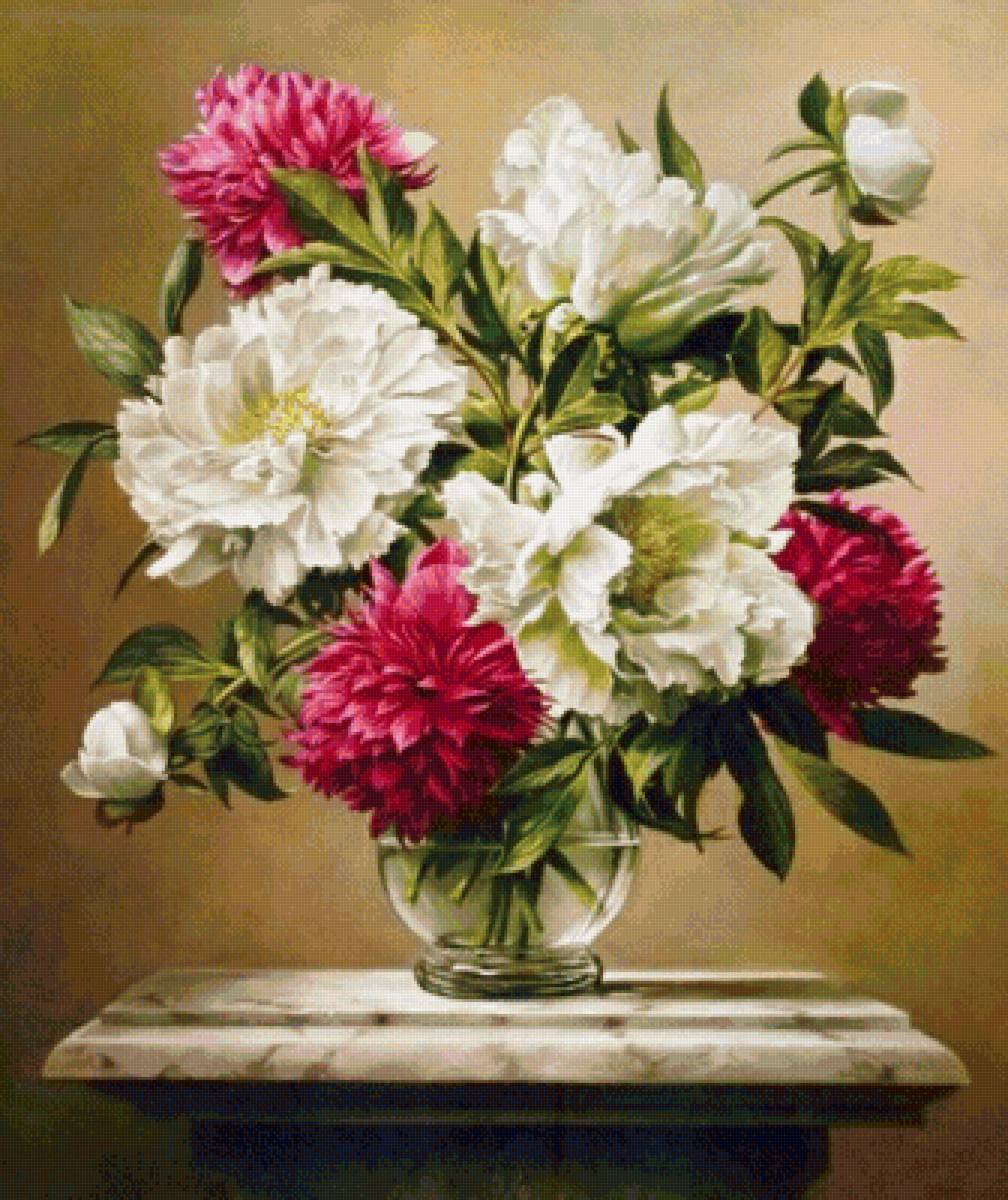 Пионы - живопись, цветы, пионы, букет - предпросмотр