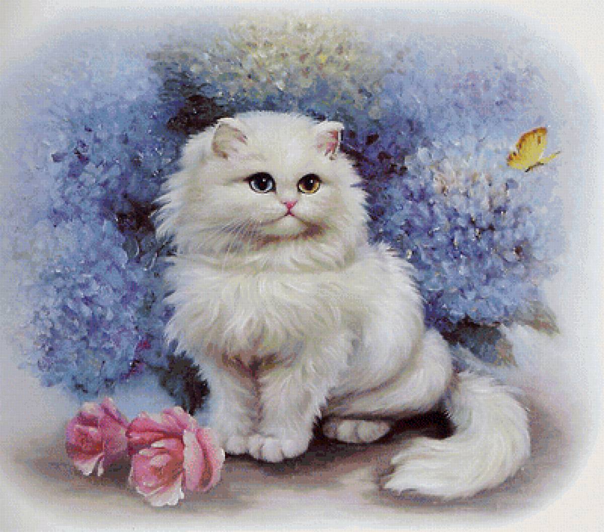 Картина с белым котенком