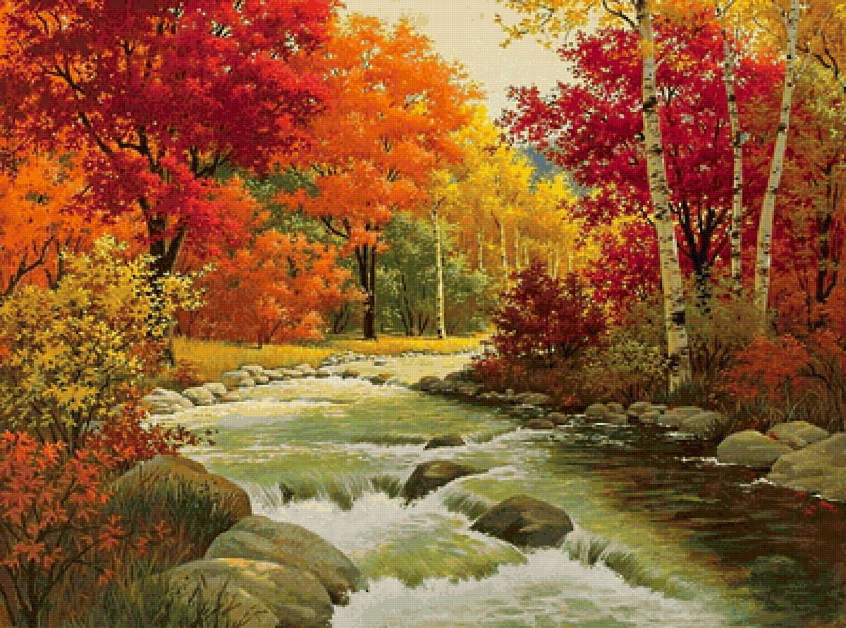 "В багрец и золото одетые леса..." - осень, ручей, река, пейзаж, лес - предпросмотр