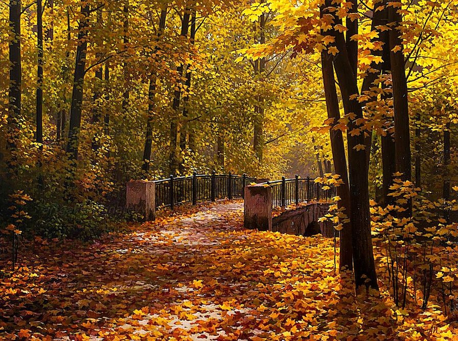 Худ. Александр Игнатьев. Мостик. - пейзаж, живопись., осень, мостик - оригинал