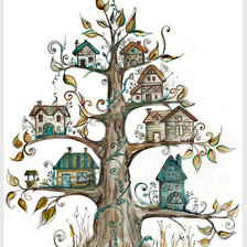 Схема вышивки «домики на дереве»