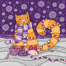 Схема вышивки «котик с подарками»
