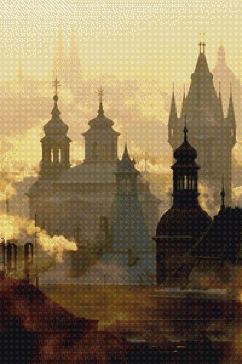 Прага - крыши, город, прага, туман, монохром - предпросмотр