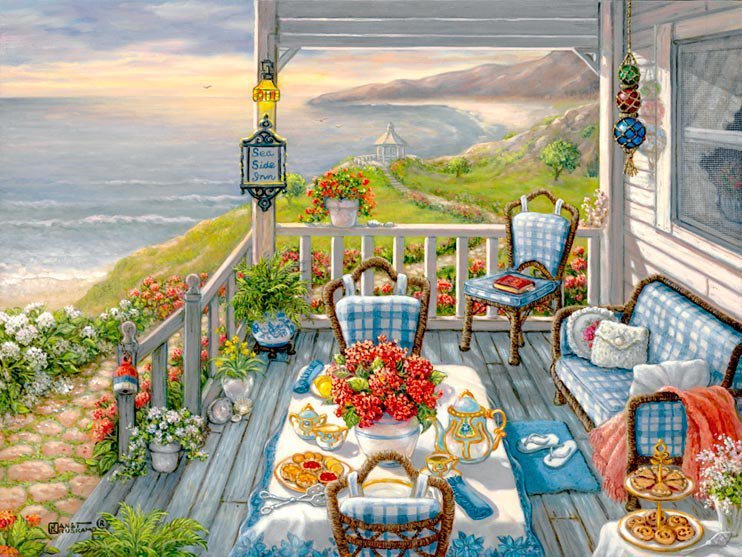 летняя веранда - море, цветы, кухня - оригинал