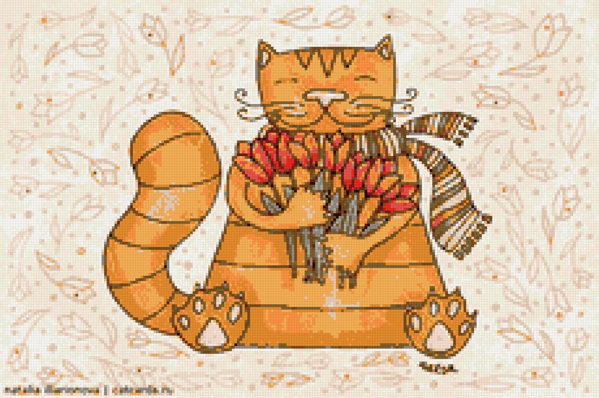 Открытки с рыжими котами. Кот с цветами открытка. Коты рисунки. Котик рисунок.