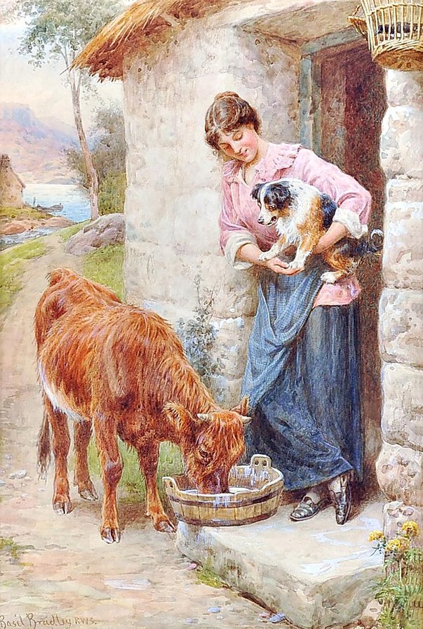 Худ.Basil Brudley. Деревенские жители. - живопись. - оригинал