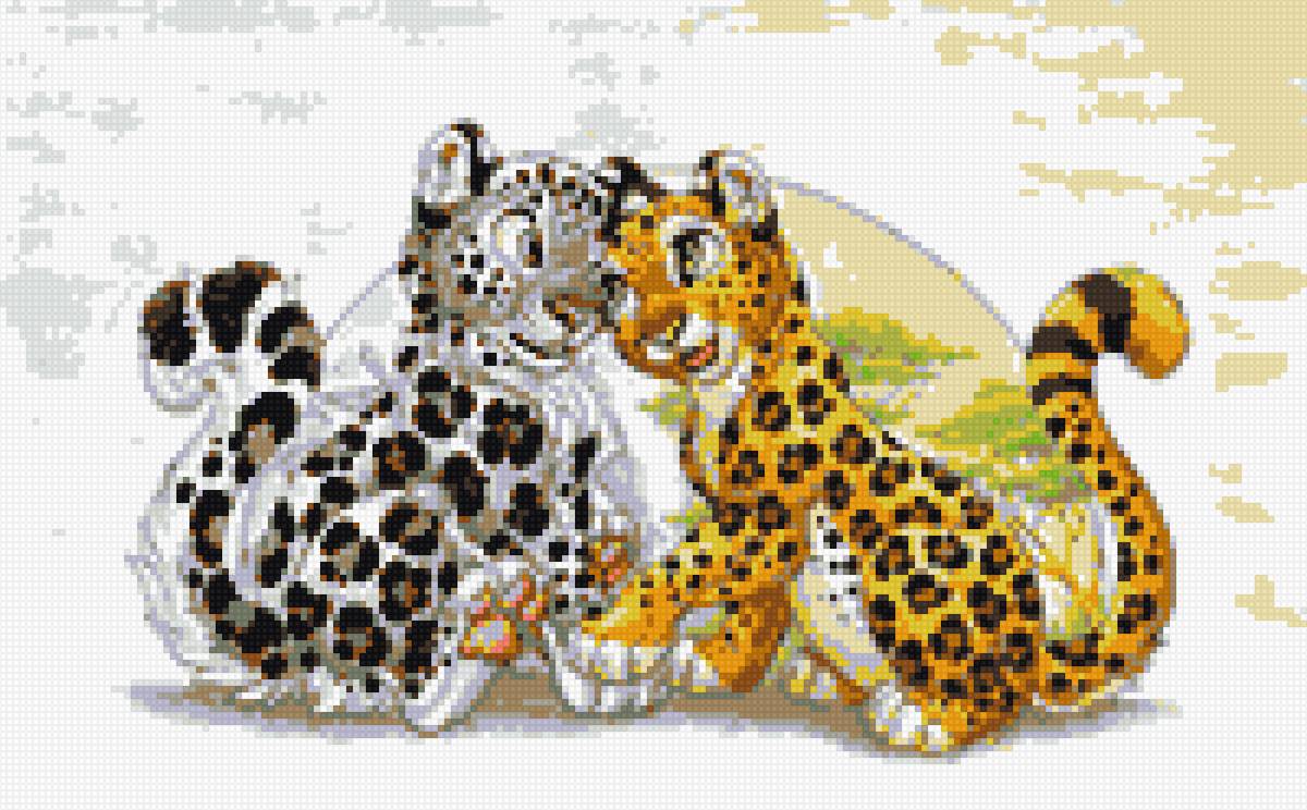 Леопард и снежный барс - леопард, снежный барс, животные, кошка, любовь, кот - предпросмотр