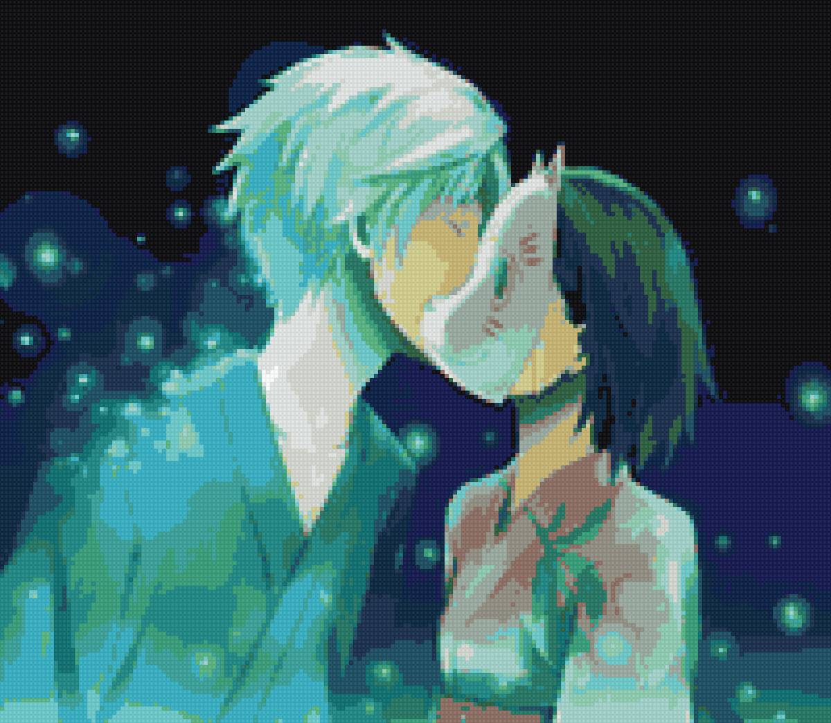 Аниме поцелуй - слезы, аниме, поцелуй, парень, любовь, девушка, ночь - предпросмотр