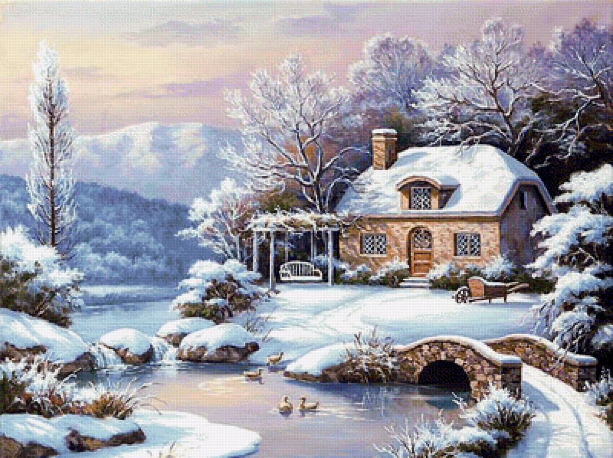 зимний пейзаж - природа, деревня, пейзаж, река, зима - предпросмотр