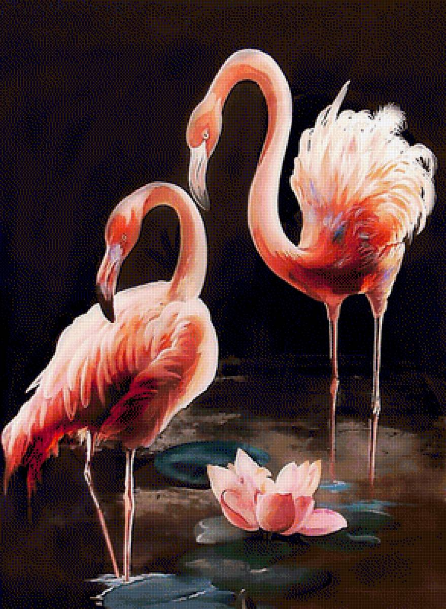 Худ. Дарья Чачева. "Птицы заката". - живопись., фламинго - предпросмотр