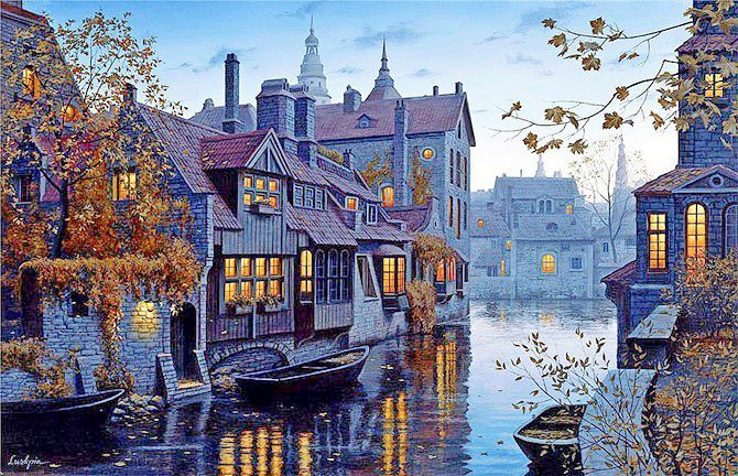 ночная венеция - город, дома - оригинал