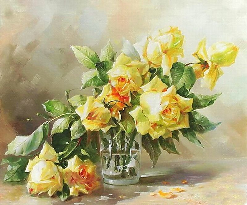 Худ. Мельников Иван. Натюрморт. - живопись., розы, натюрморт, цветы - оригинал