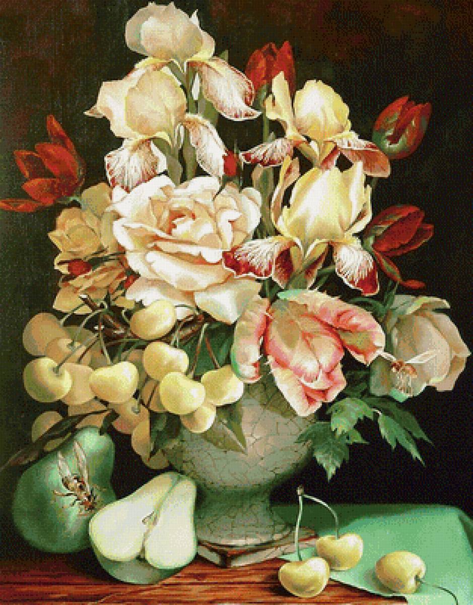 Серия "Флора" - цветы, букет, ваза, фрукты, натюрморт - предпросмотр