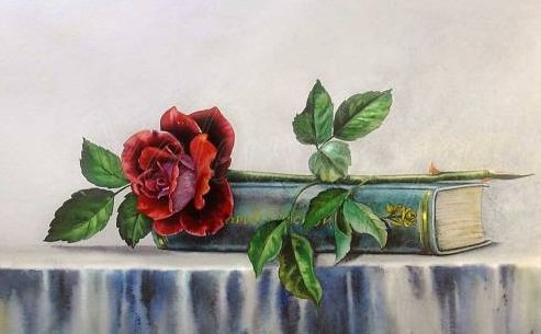 натюрморт - книга, роза, цветок - оригинал