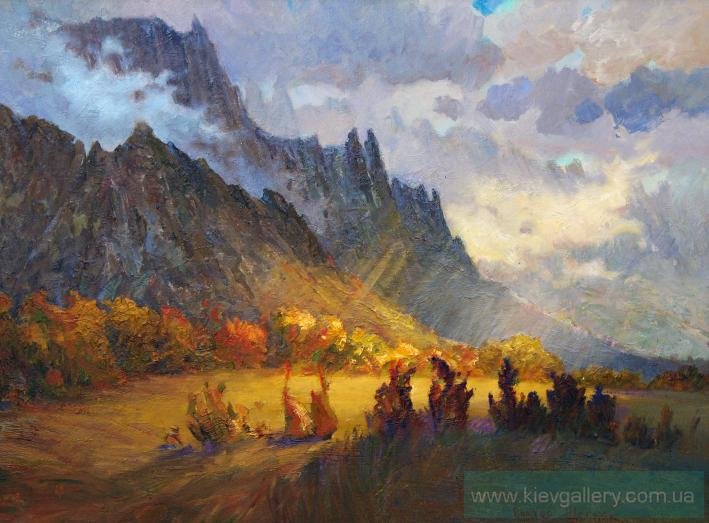 Демерджи, художник  Щесняк Виктор - горы, желтые листья., осень - оригинал