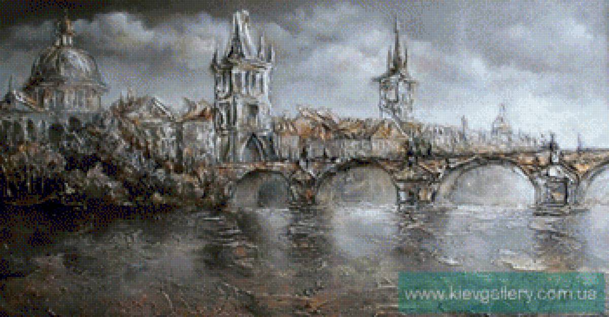 Прага. Карлов мост, художник  Лаптева Виктория - туман., река, карлов мост, городской пейзаж, прага - предпросмотр