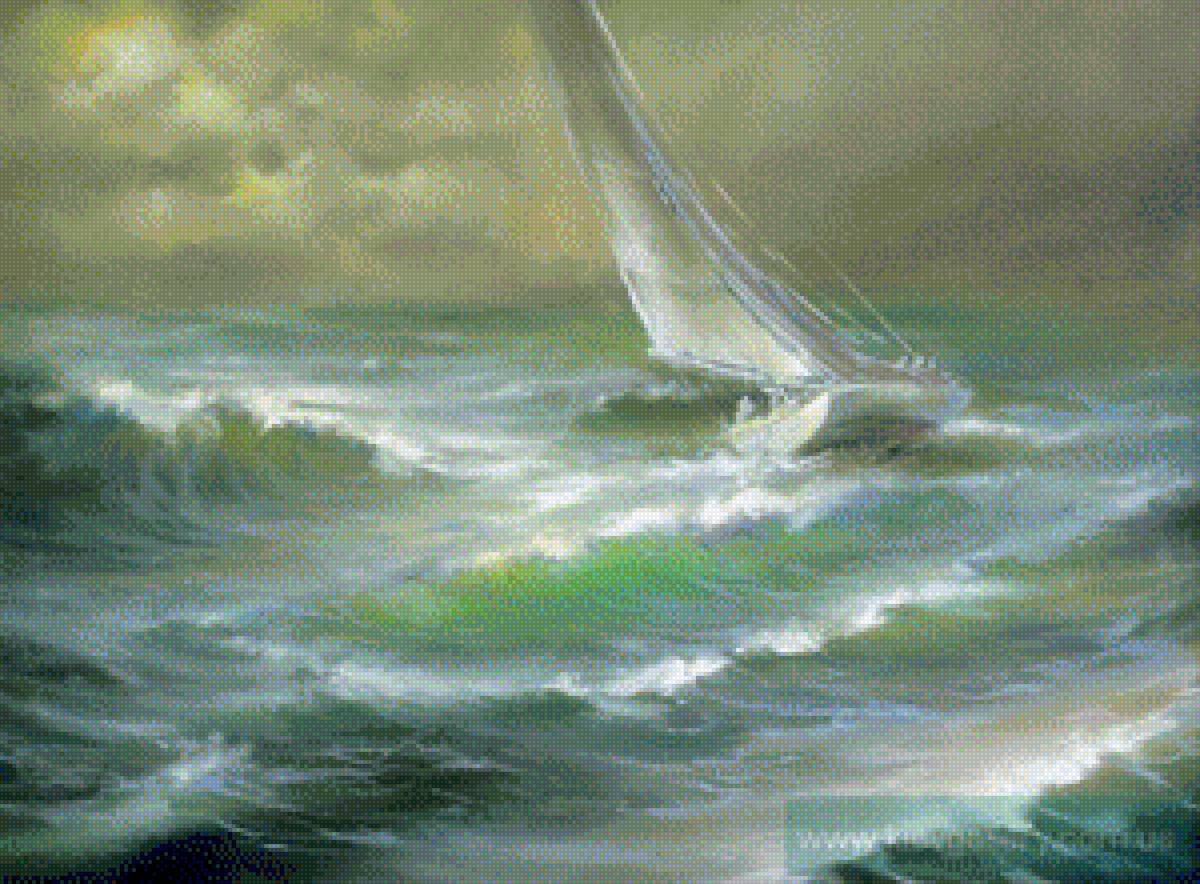 Покоряя волны Лаптева Виктория - море, ветер, шторм, шквал, парусник., волны - предпросмотр