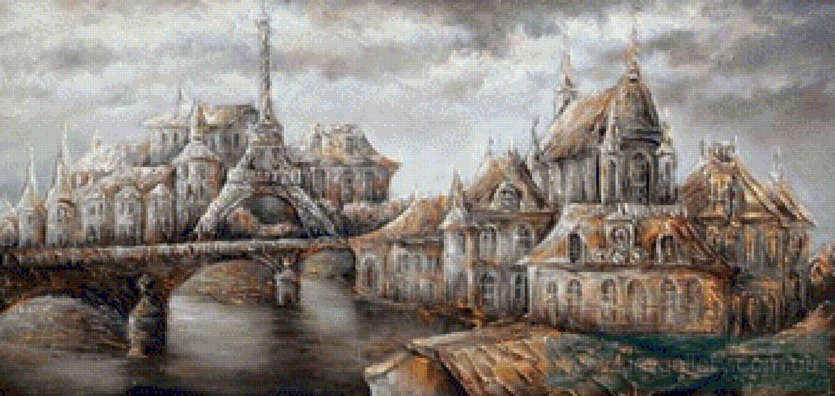 Парижская сказка, художник  Лаптева Виктория - архитектура., сена, мосты, городской пейзаж, париж, река - предпросмотр