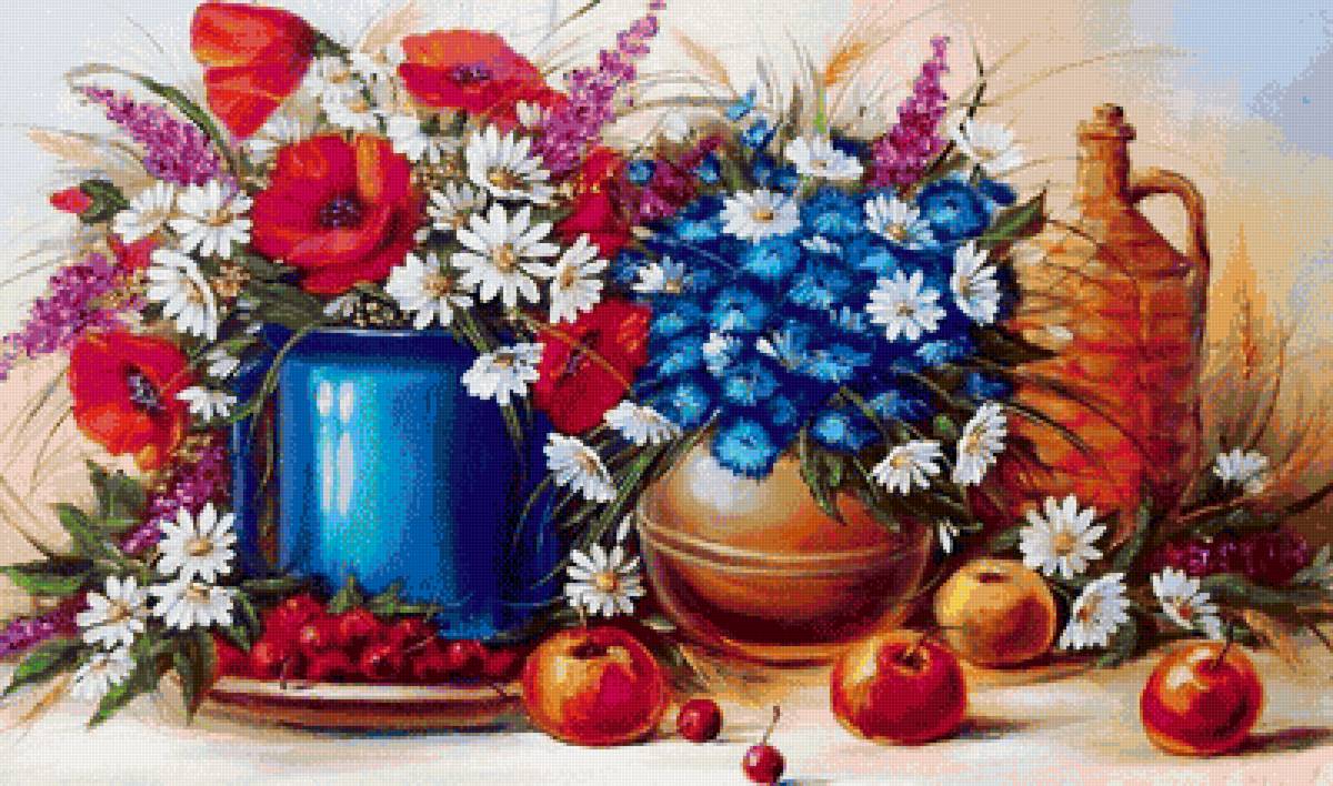 Серия "Флора" - ромашки, букет, ваза, натюрморт, полевые цветы, маки - предпросмотр