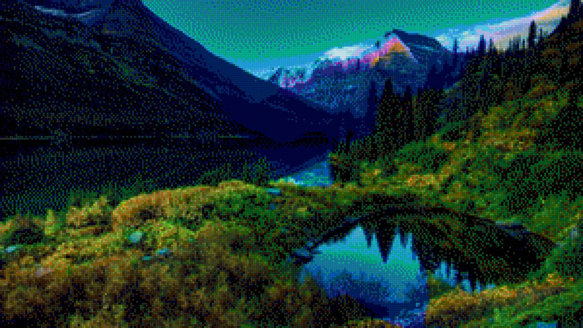 вечер в горах - горы, озеро, вечер - предпросмотр