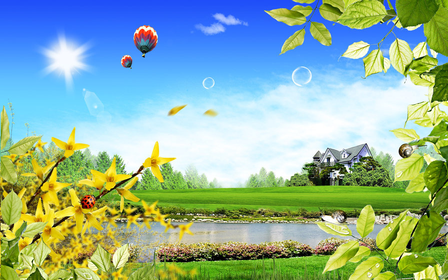 летняя сказка - воздушный шар, природа, деревья - оригинал
