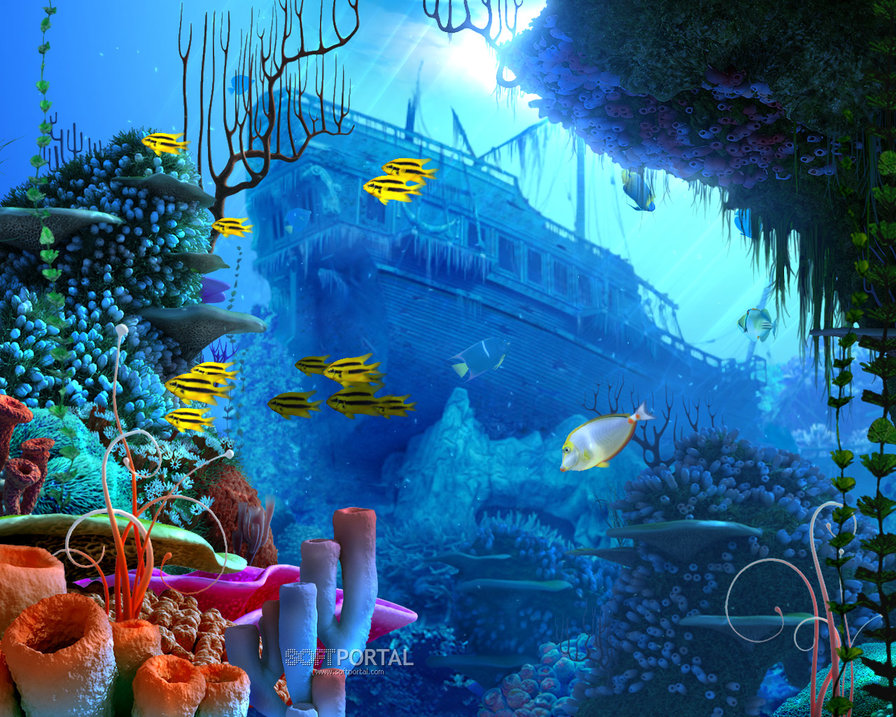 подводный мир - риф, корабль, рыбы, фауна - оригинал